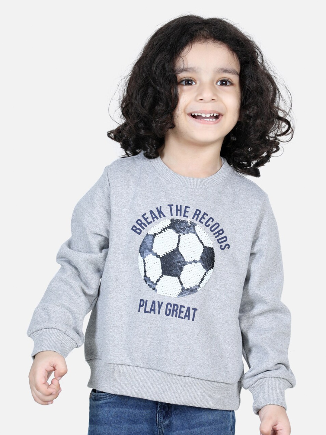 

BownBee Boys Football Sequinned Embellished Pullover Cotton Sweatshirt, Grey