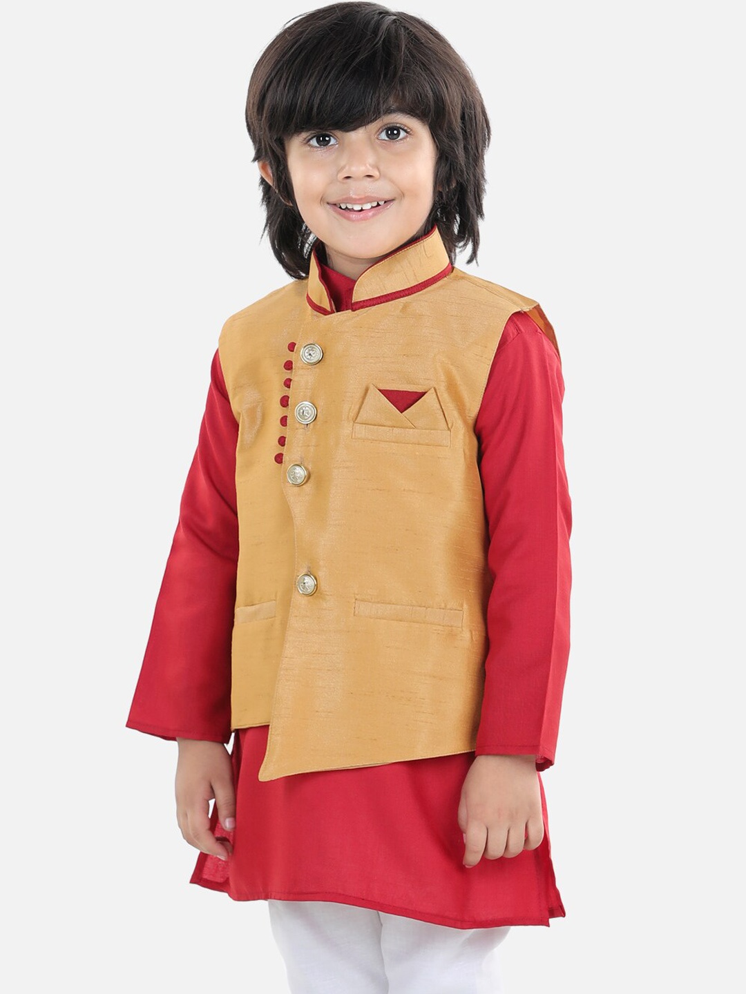 

BownBee Boys Mandarin Collar Nehru Jacket, Beige