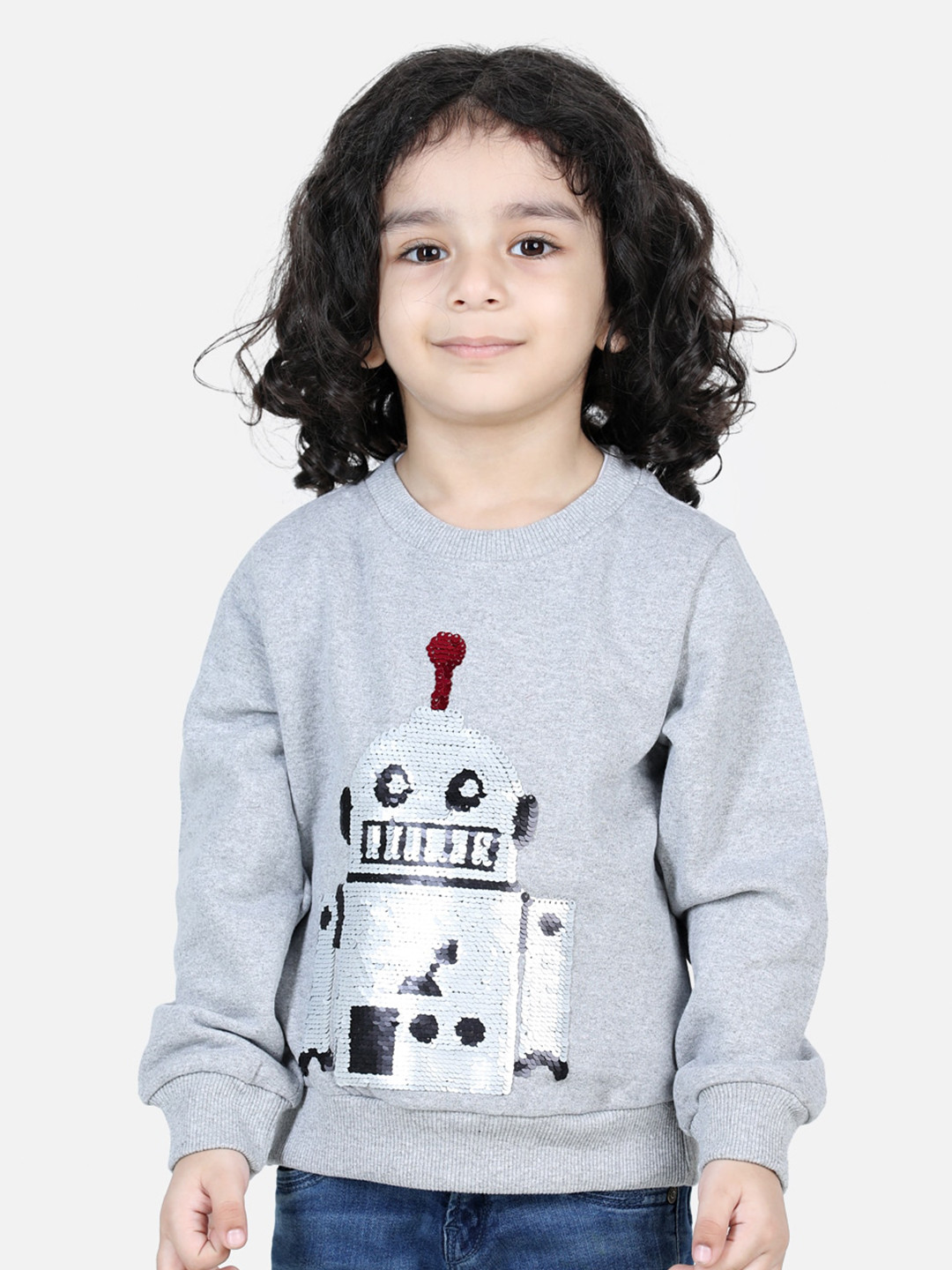 

BownBee Boys Embellished Long Sleeves Cotton Pullover, Grey