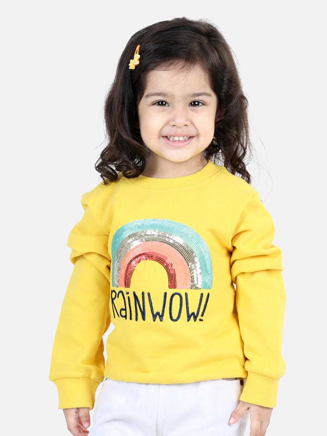 

BownBee Girls Sequinned Embellished Cotton Sweatshirt, Yellow