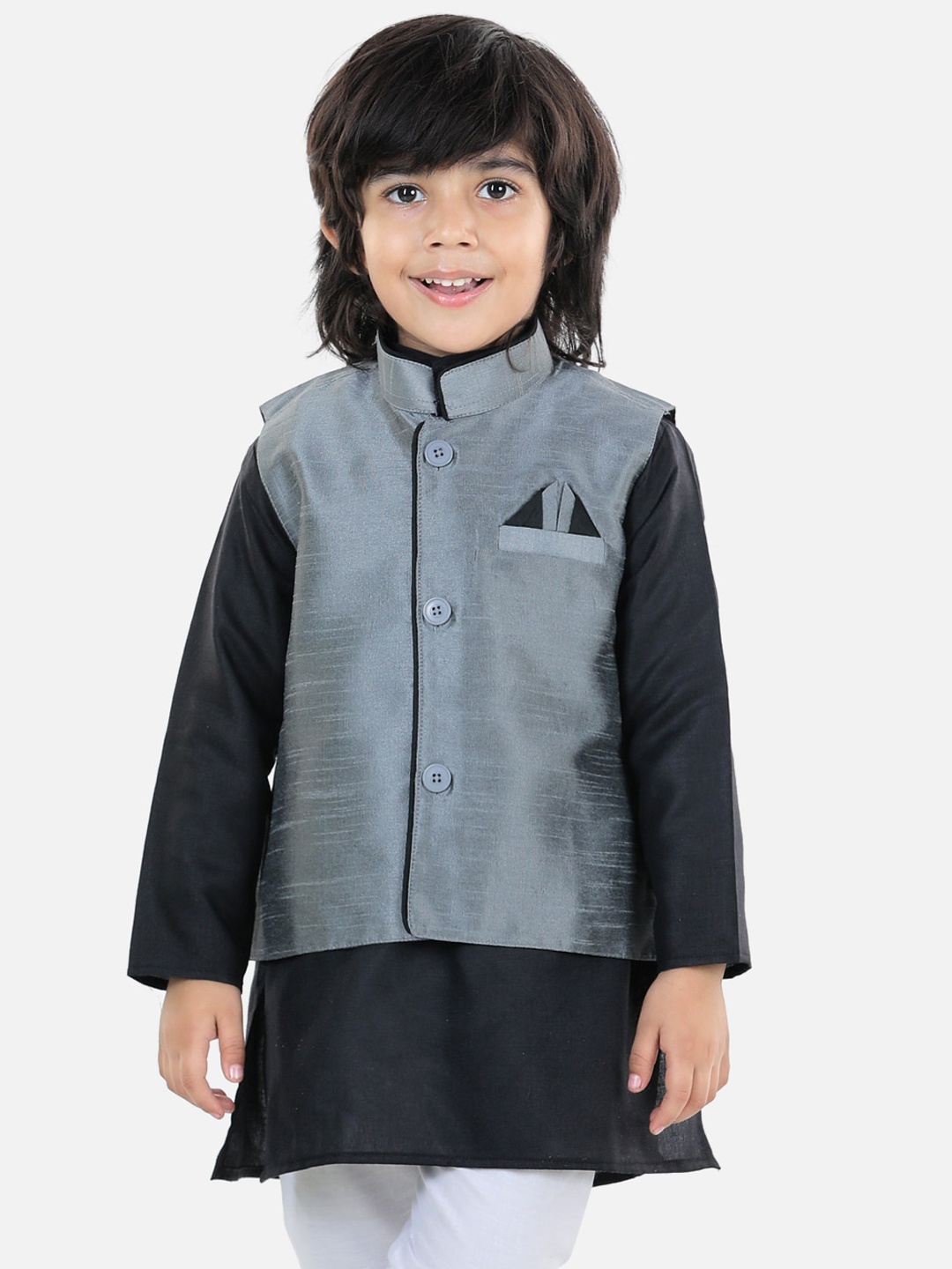 

BownBee Boys Mandarin Collar Nehru Jacket, Grey