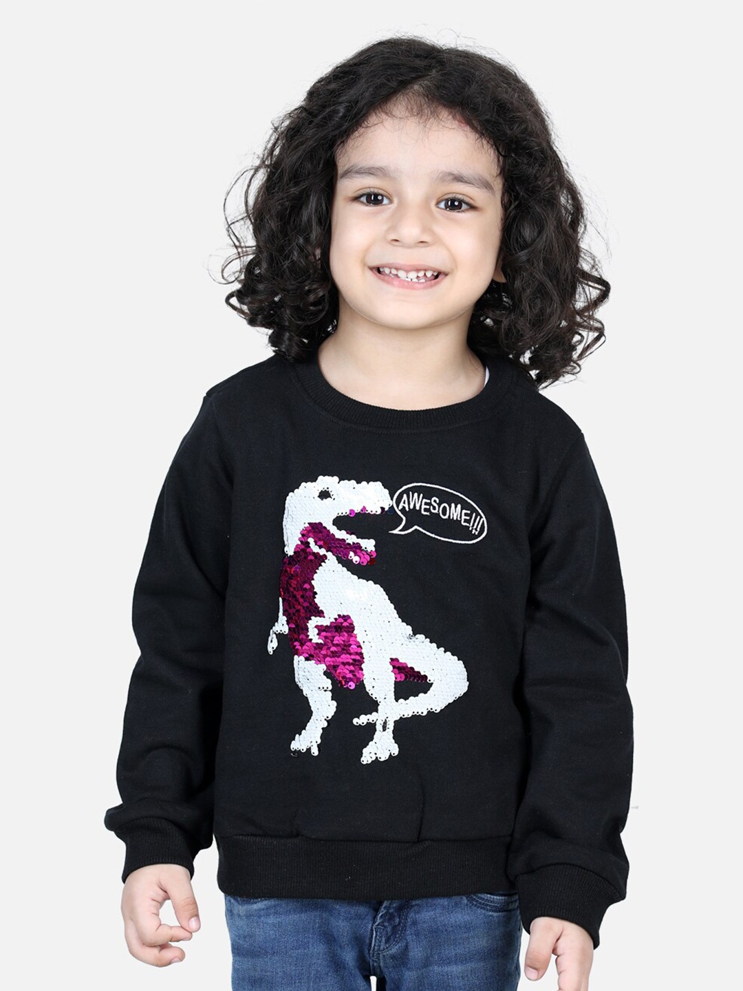 

BownBee Boys Embellished Long Sleeves Cotton Pullover, Black