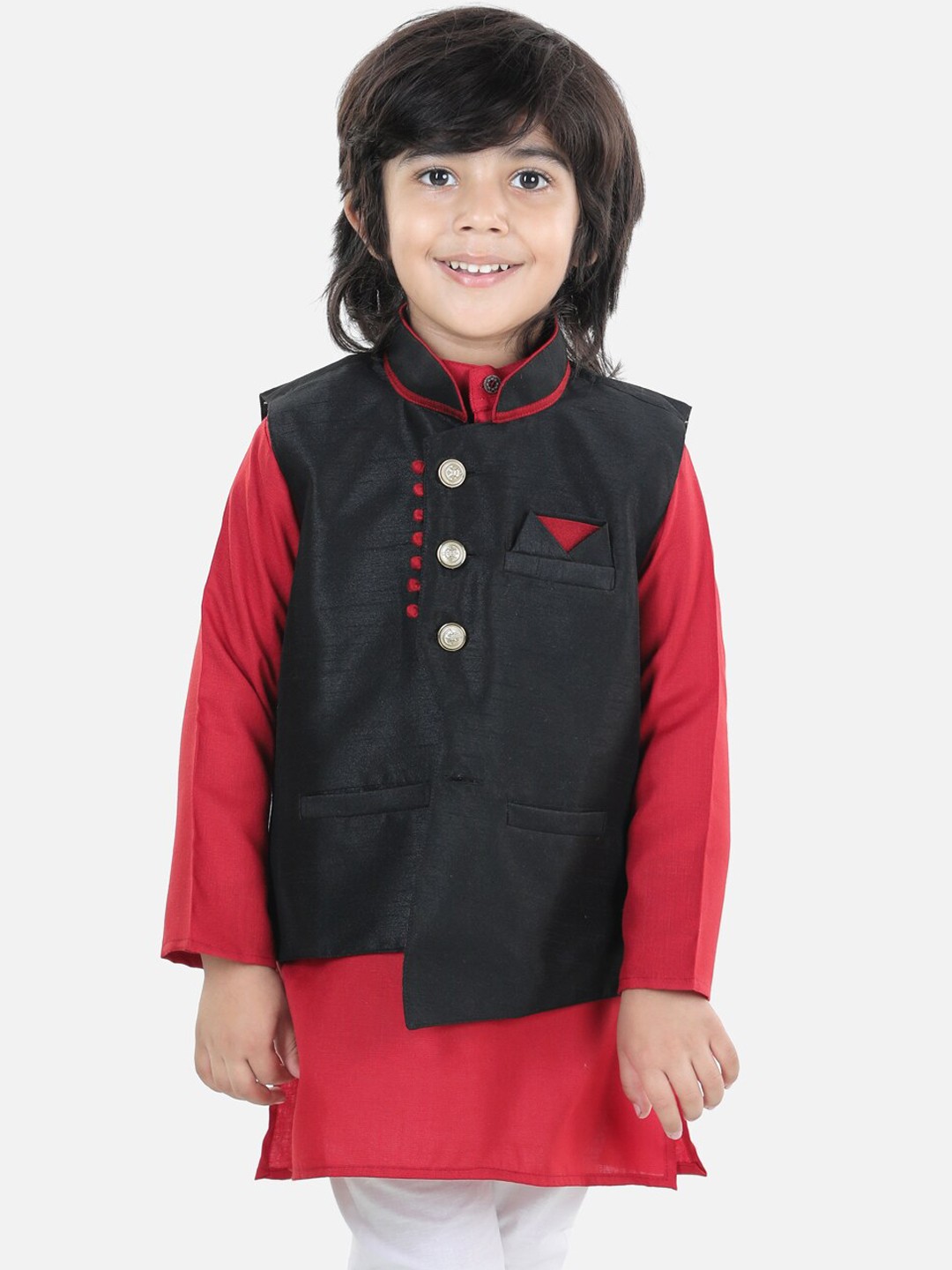 

BownBee Boys Mandarin Collar Nehru Jackets, Black