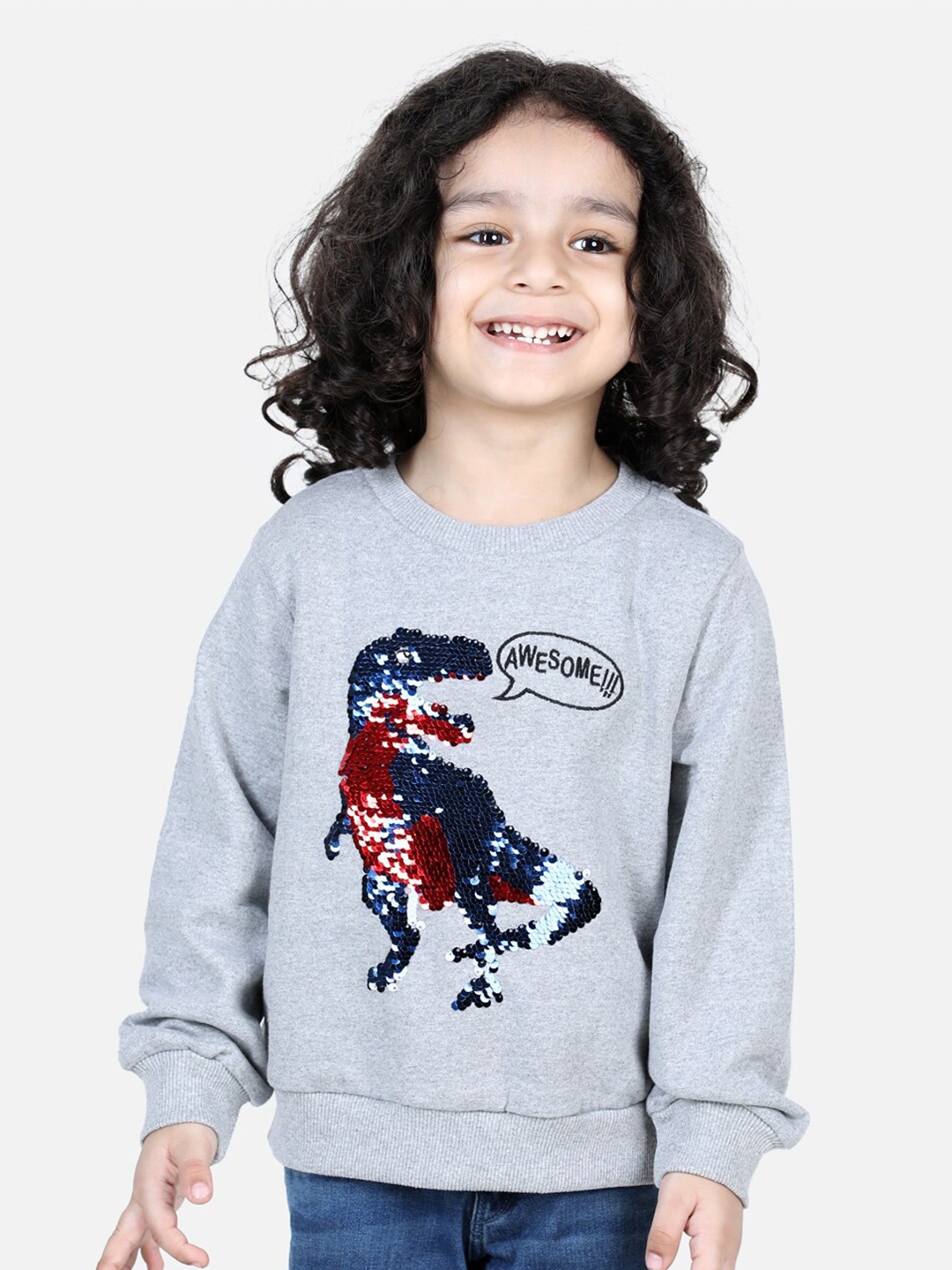 

BownBee Boys Sequinned Embellished Cotton Sweatshirt, Grey