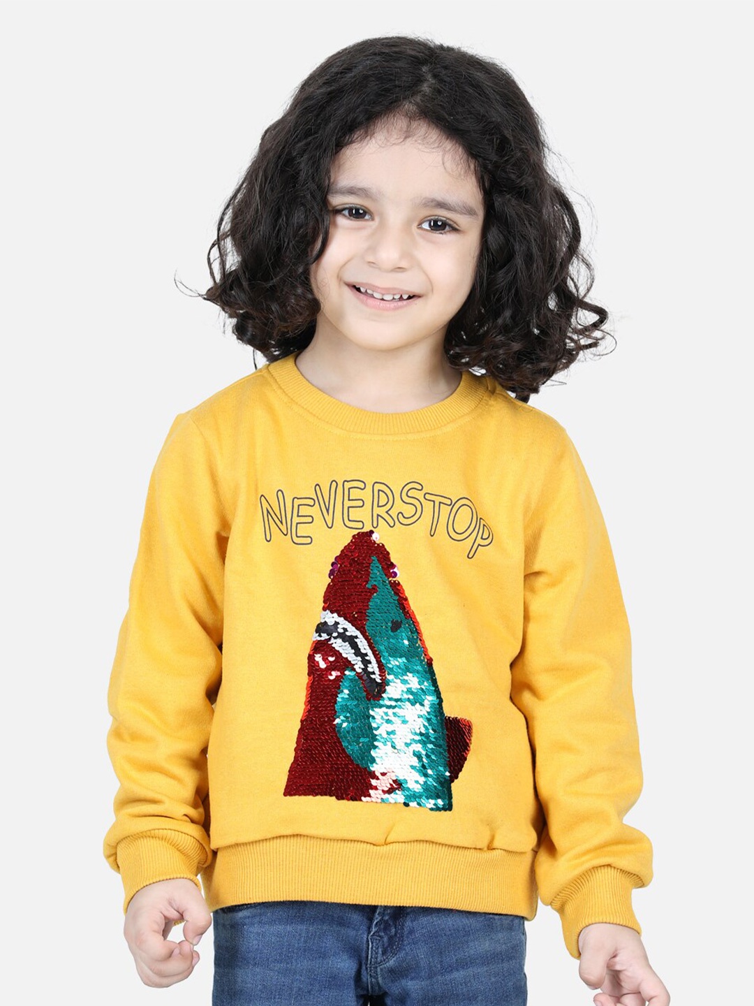 

BownBee Boys Typography Printed Sequinned Cotton Sweatshirt, Yellow