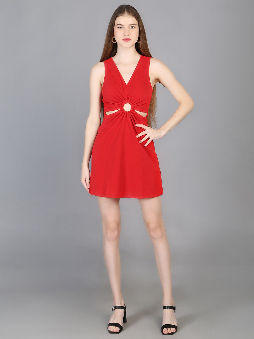 

Chemistry V-Neck Cut Outs A-Line Dress, Red