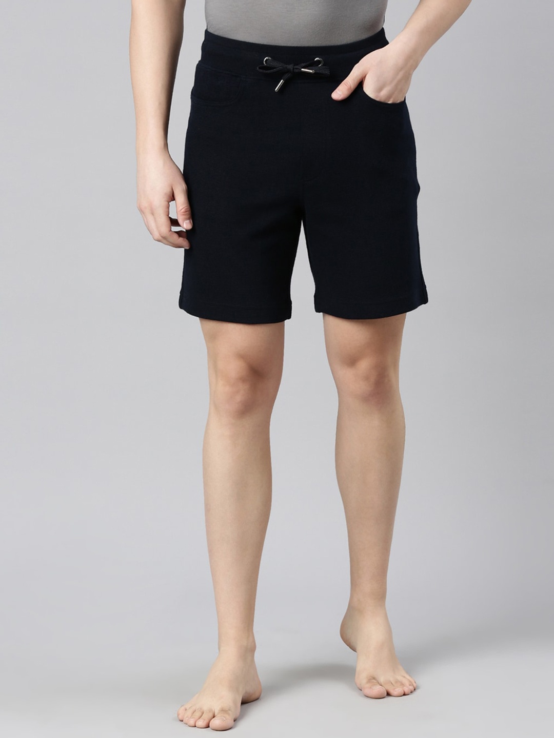 

FASO Men Mid Rise Cotton Lounge Shorts, Navy blue