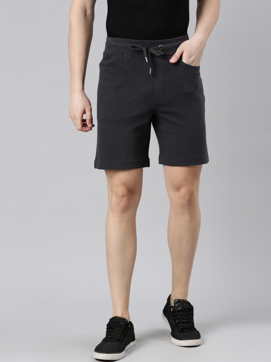 

FASO Men Self Design Cotton Sports Shorts, Charcoal