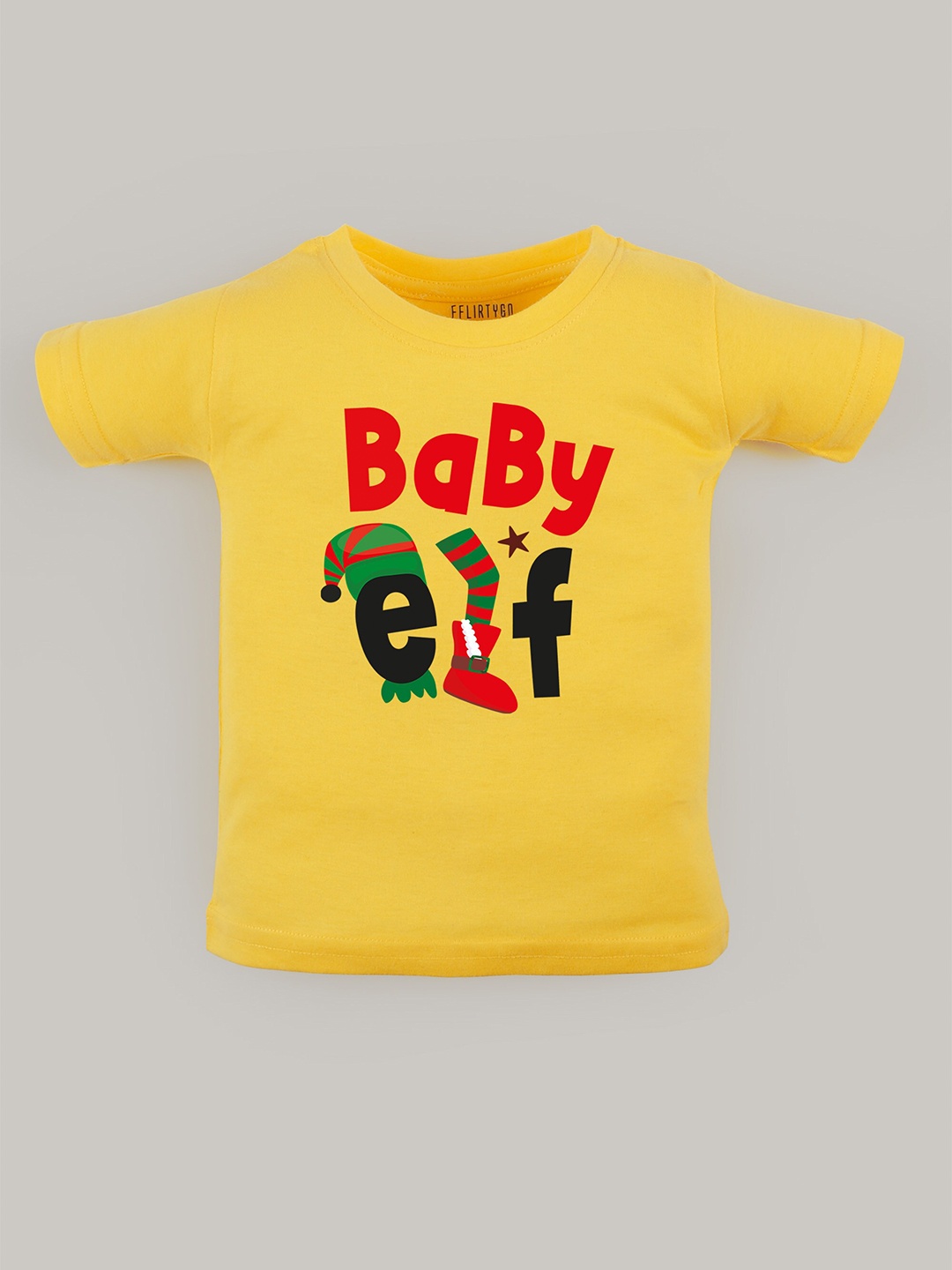 

FFLIRTYGO Kids Christmas Special Printed Pure Cotton T-shirt, Yellow