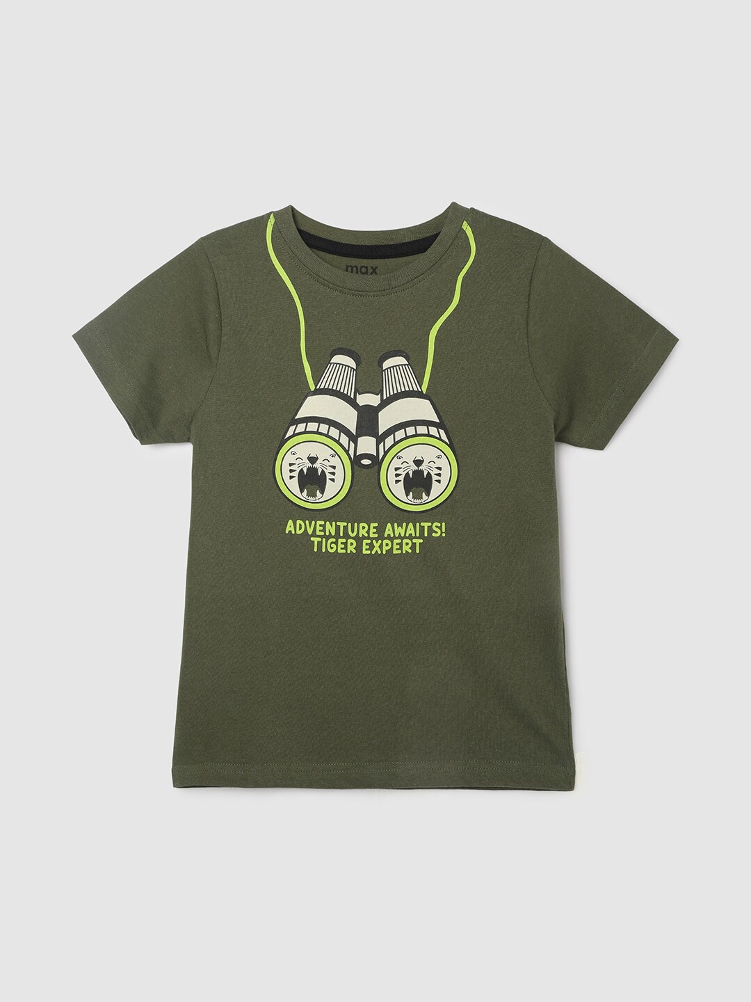 

max Boys Printed Cotton T-shirt, Green