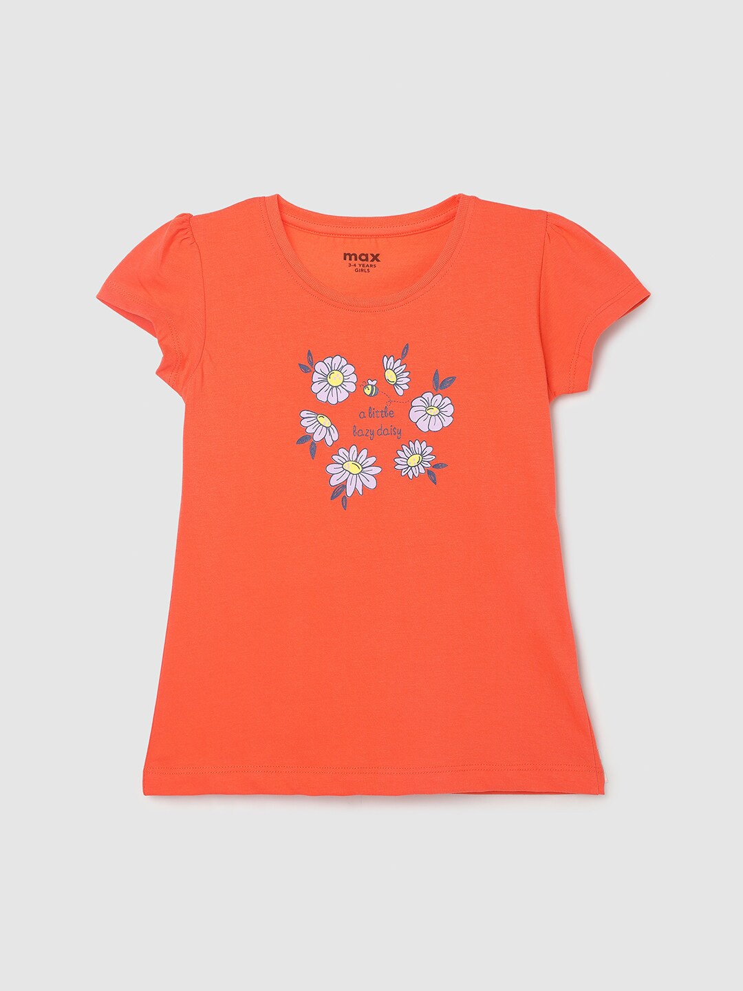

max Girls Printed Cotton T-shirt, Orange