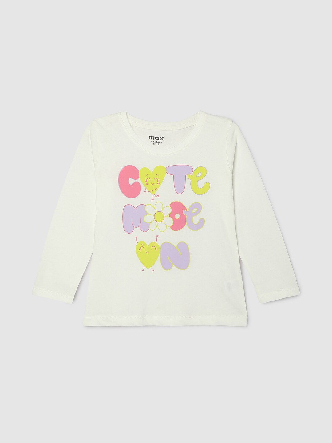

max Girls Typography Printed Cotton T-Shirt, White