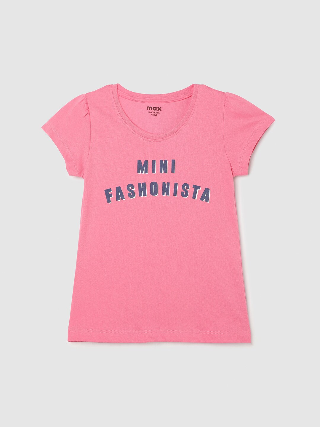 

max Girls Typography Printed Cotton T-Shirt, Pink