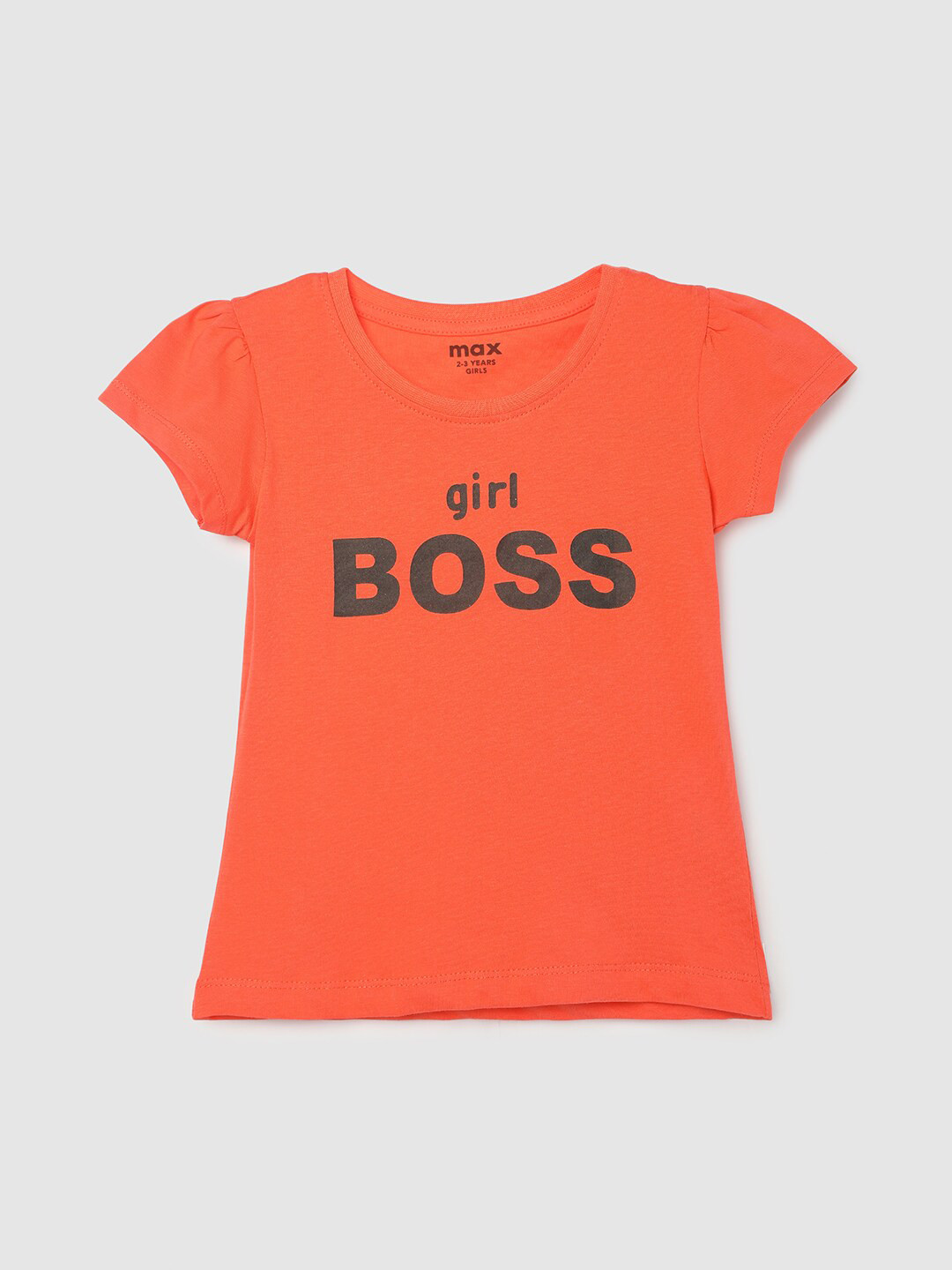 

max Girls Typography Printed Cotton T-Shirt, Orange