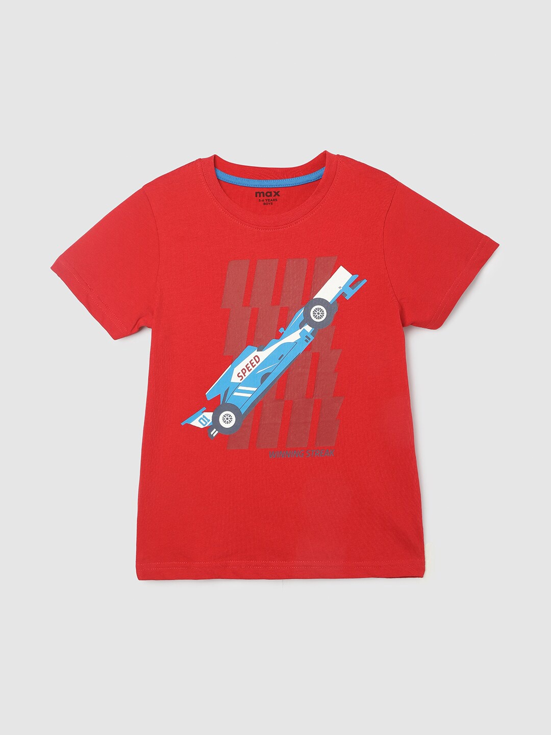 

max Boys Printed Cotton T-shirt, Red