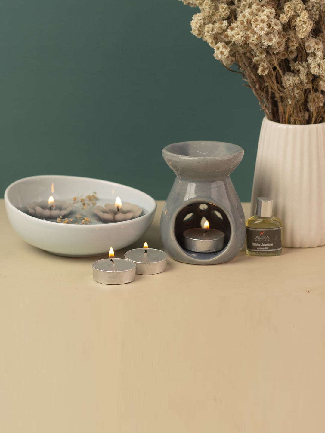 

AuraDecor Jasmine Fragrance Aroma Oil Diffuser Gift Set, Grey
