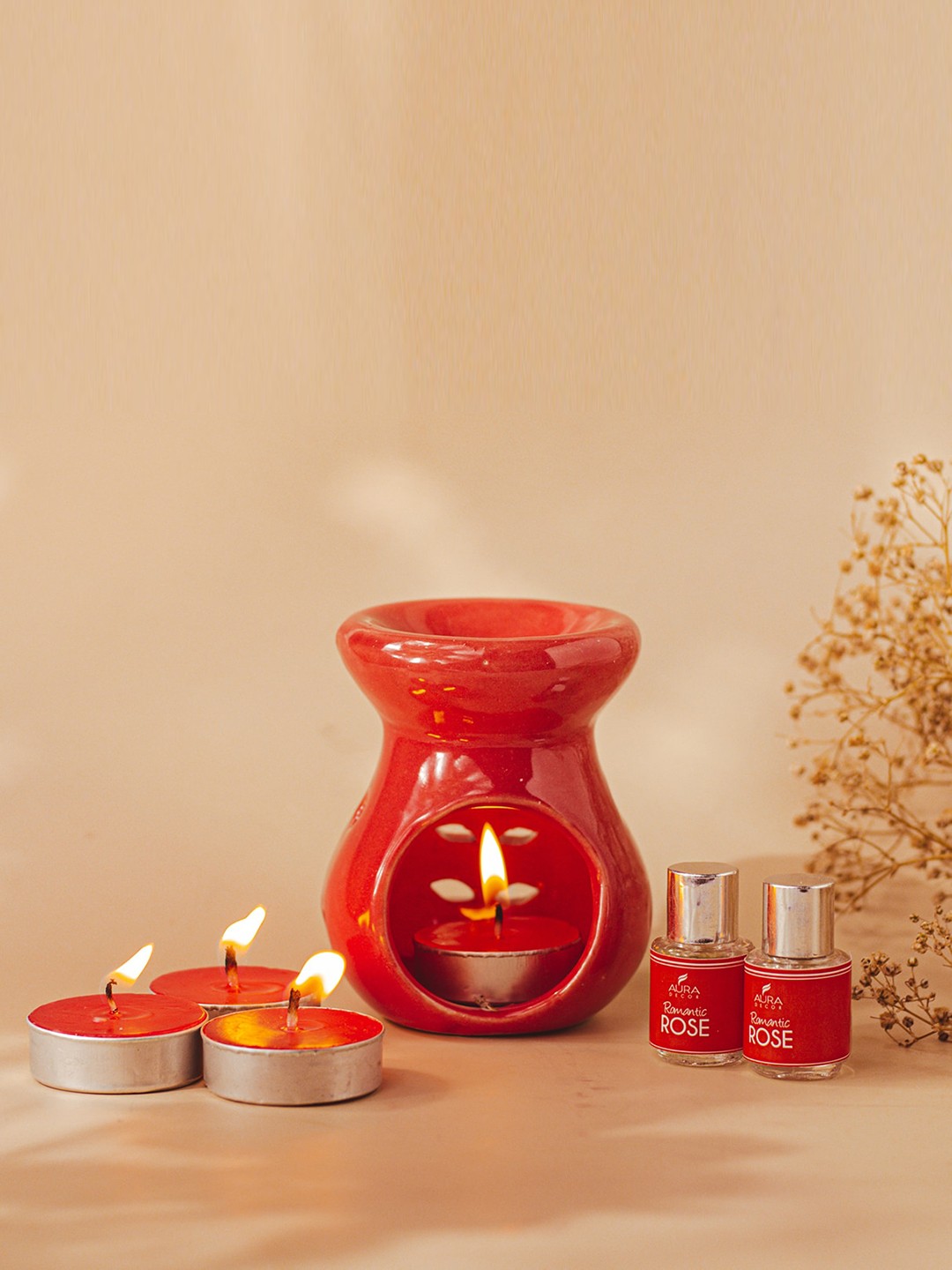 

AuraDecor Rose Fragrance Aroma Oil Diffuser Gift Set, Red