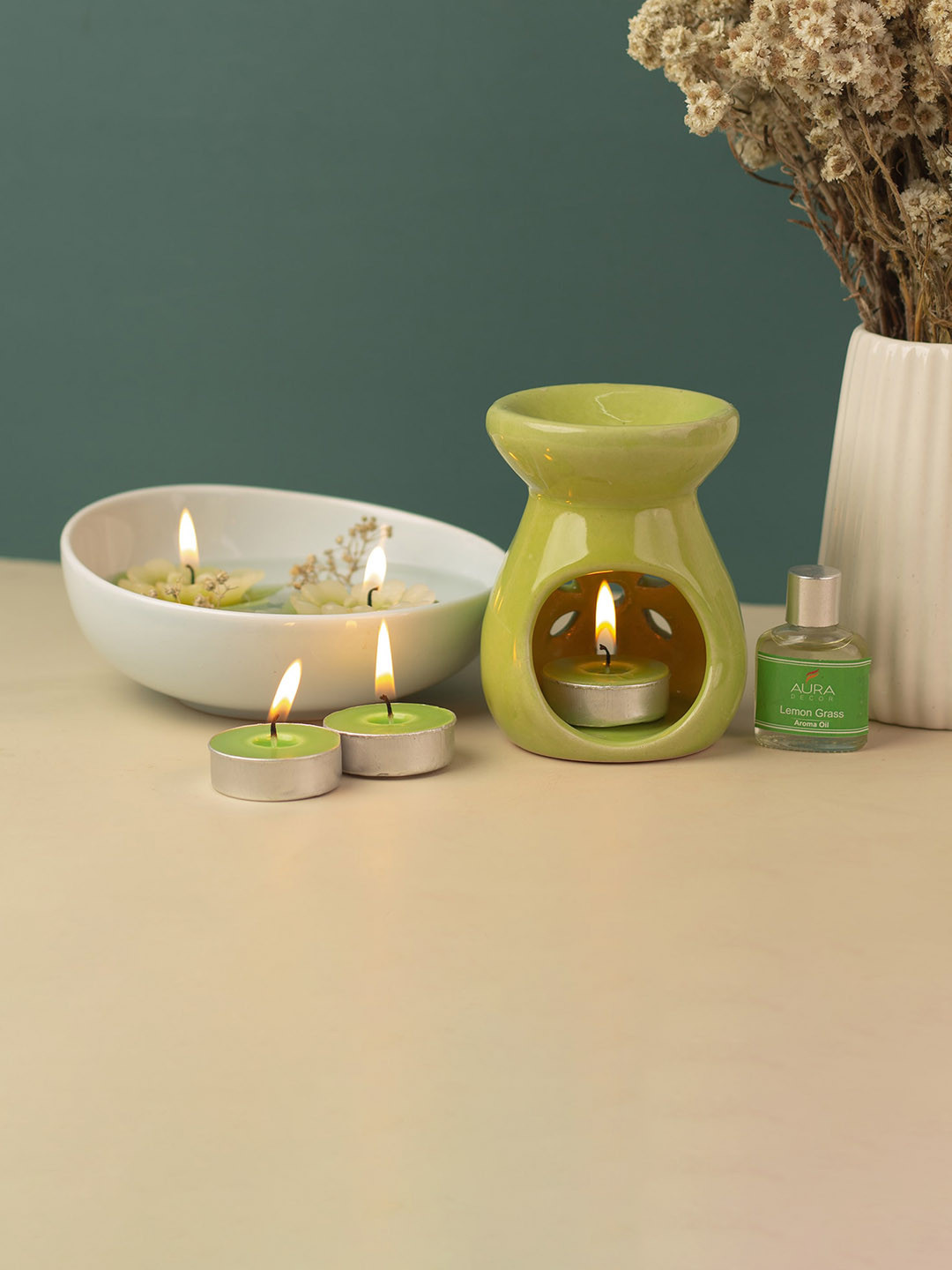 

AuraDecor Lemongrass Fragrance Aroma Oil Diffuser Gift Set, Green