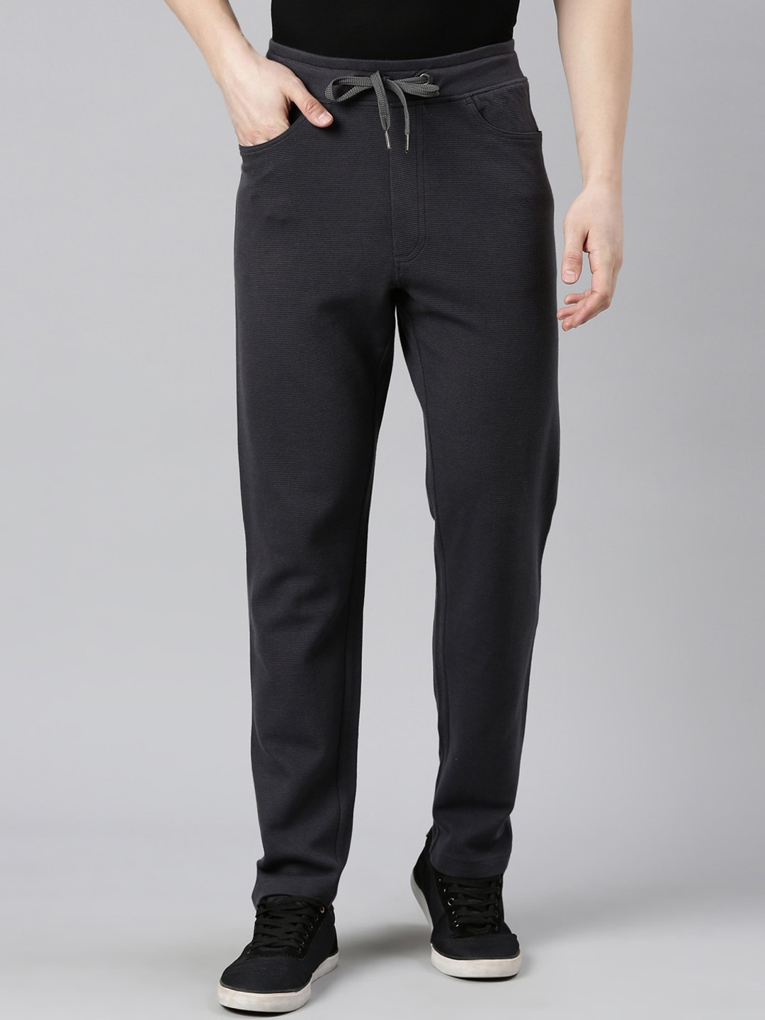 

FASO Men Mid-Rise Pure Cotton Slim-Fit Track Pants, Charcoal