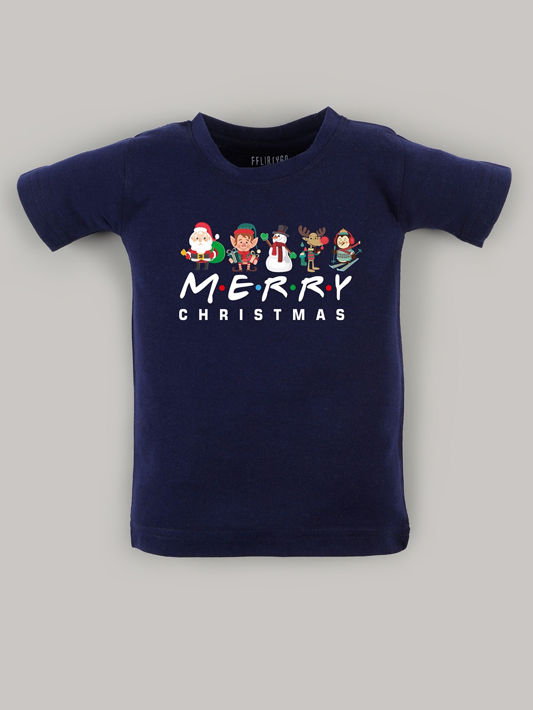 

FFLIRTYGO Kids Christmas Printed Cotton T-shirt, Navy blue