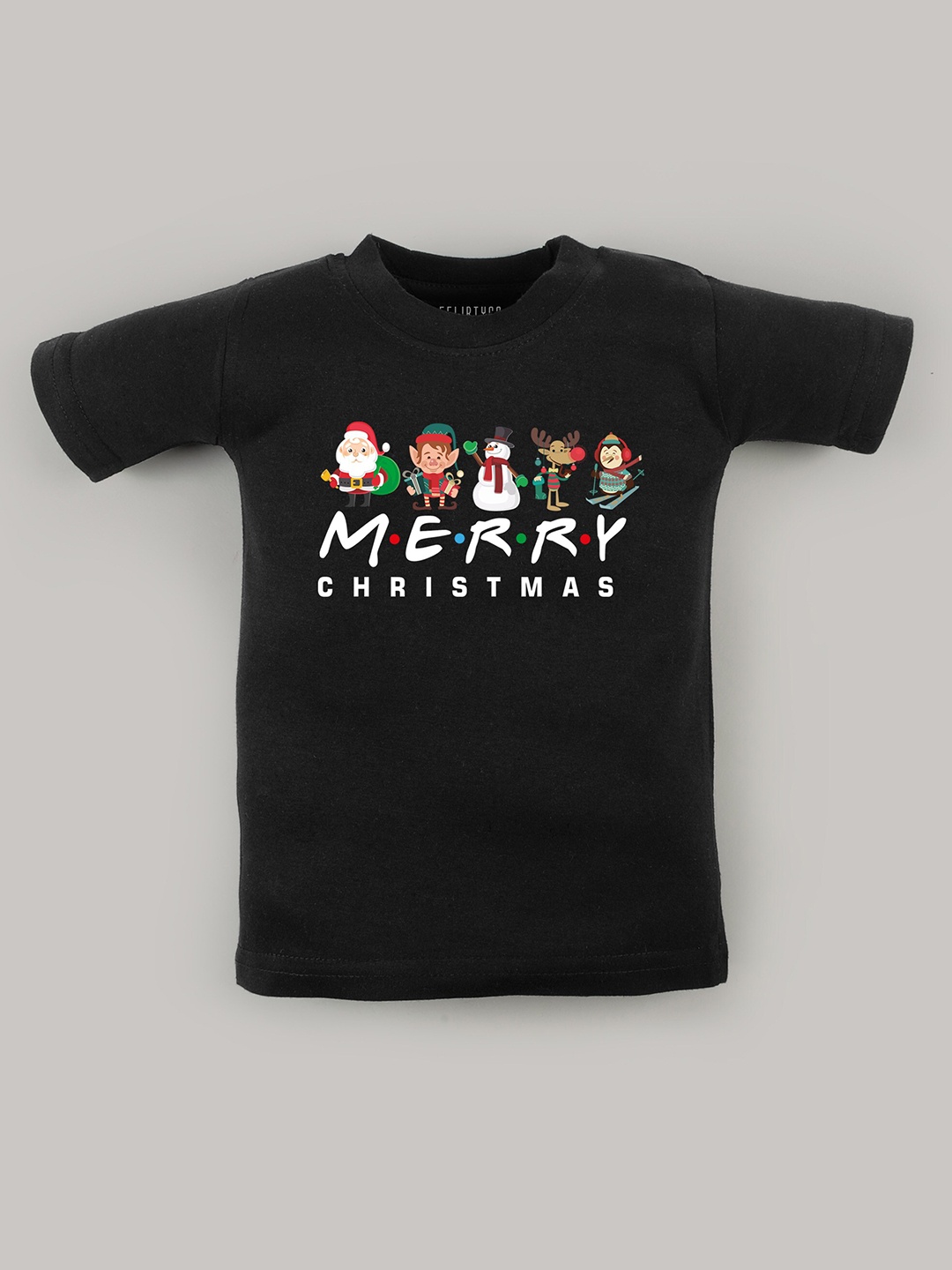 

FFLIRTYGO Kids Typography Printed Cotton Christmas T-shirt, Black