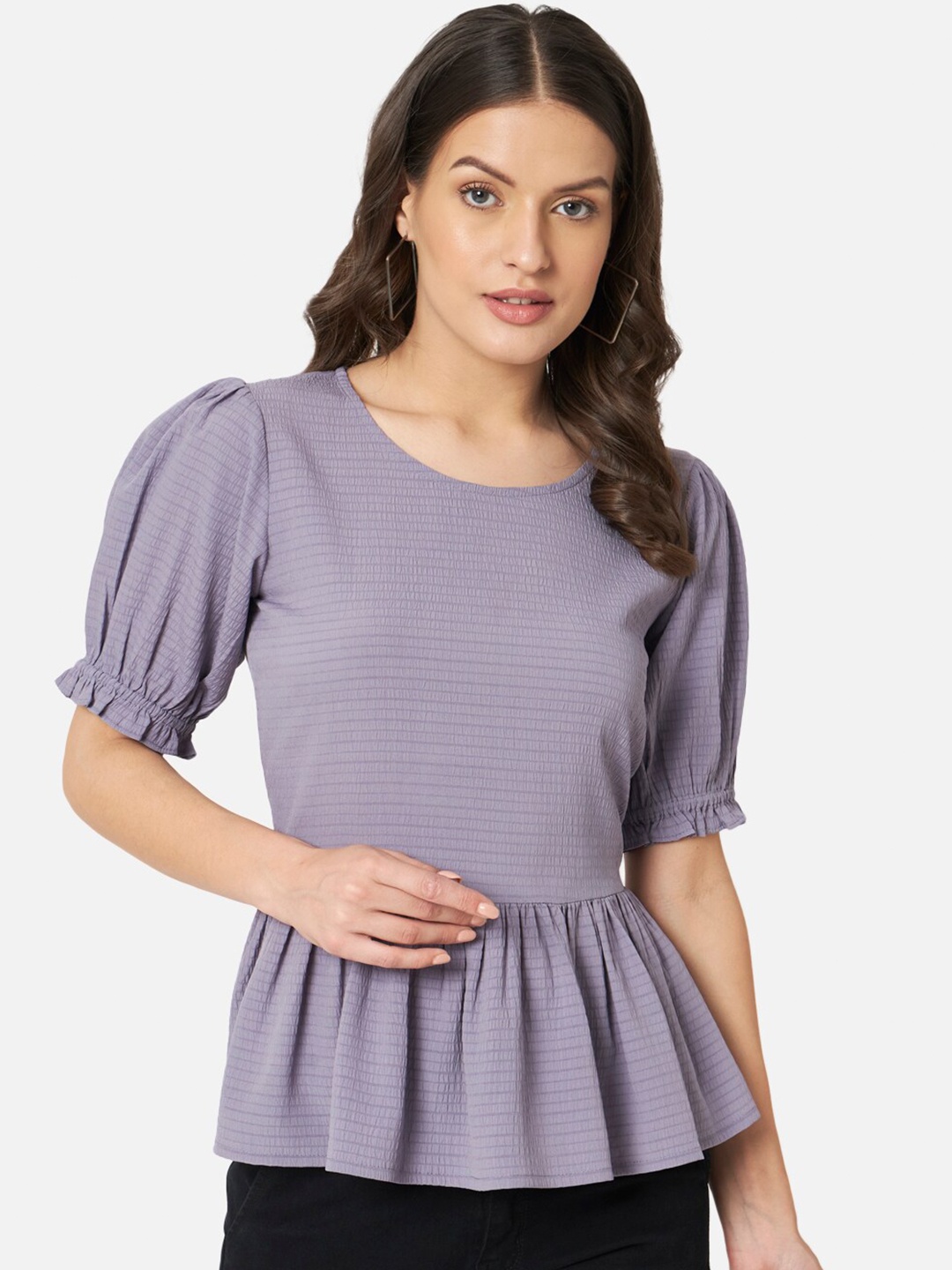 

BAESD Puff Sleeve Peplum Top, Purple
