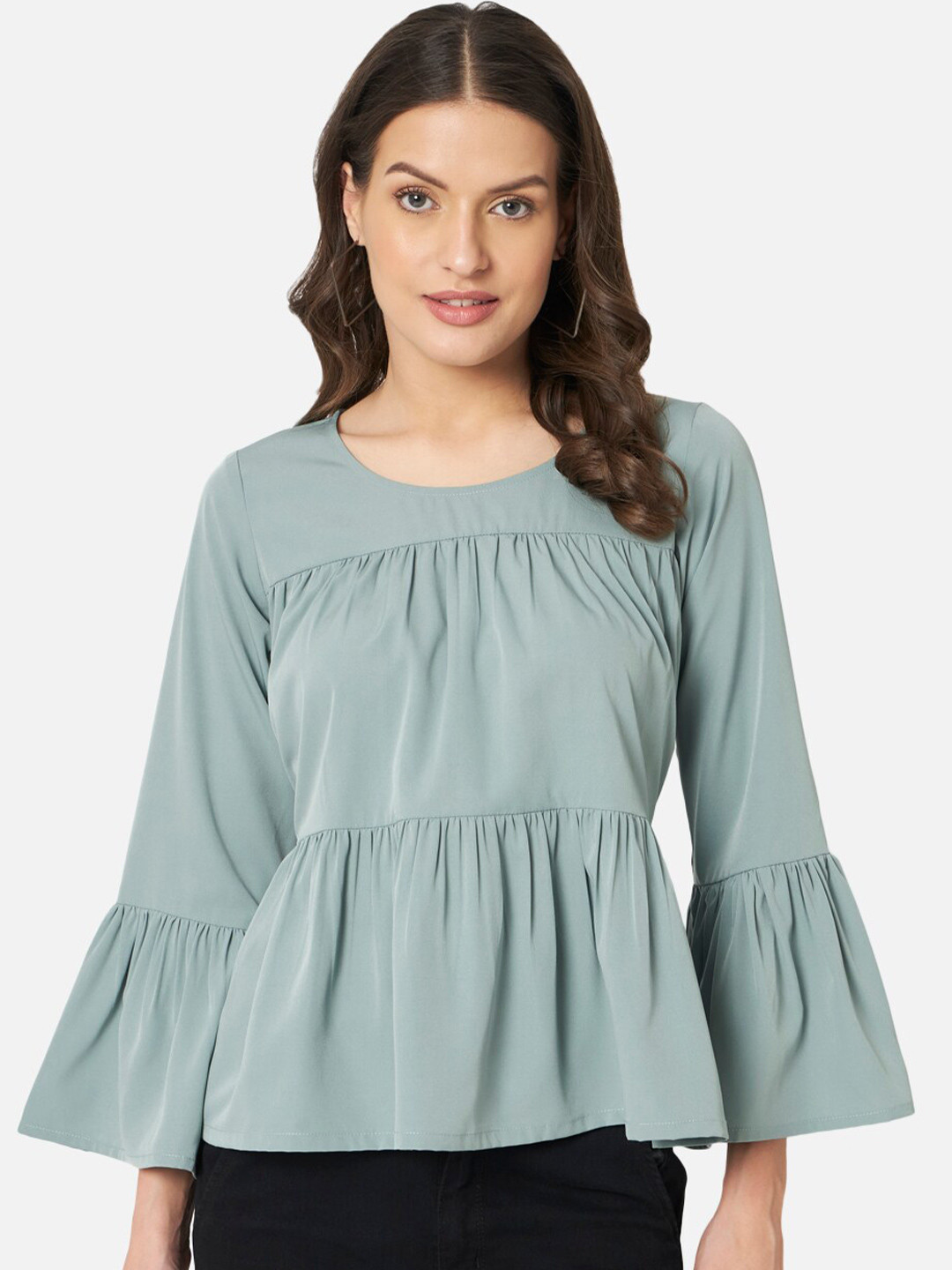 

BAESD Bell Sleeve Peplum Top, Green