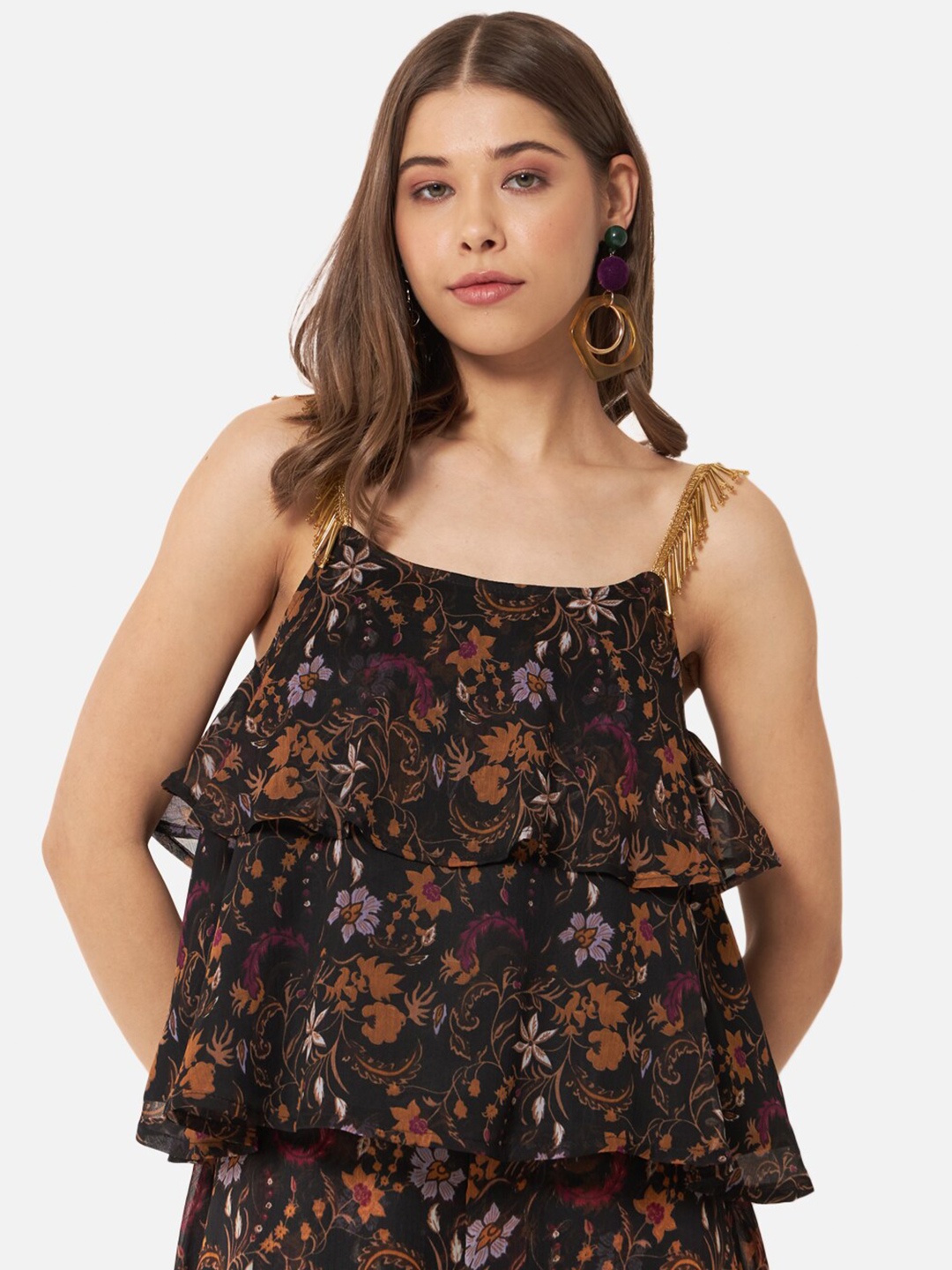 

BAESD Floral Printed Peplum Top, Black
