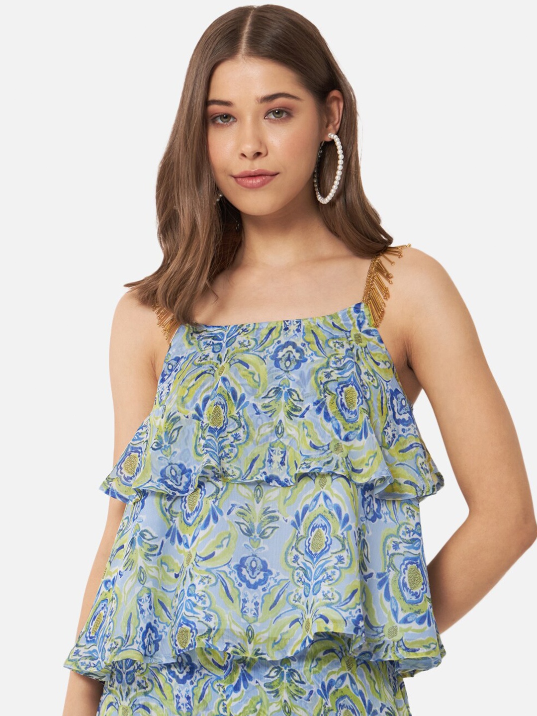 

BAESD Ethnic Motif Printed Peplum Top, Blue