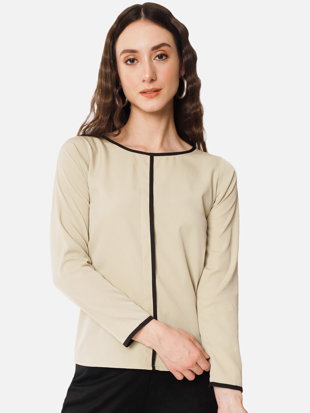 

BAESD Round Neck Long Sleeves Regular Top, Beige