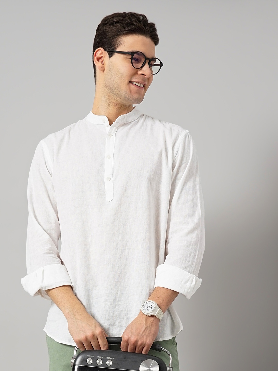 

Celio Band Collar Cotton Casual Shirt, White