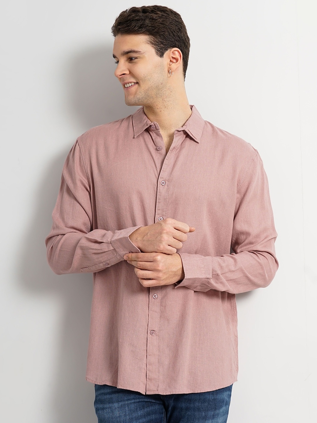 

Celio Spread Collar Classic Opaque Casual Linen Shirt, Mauve