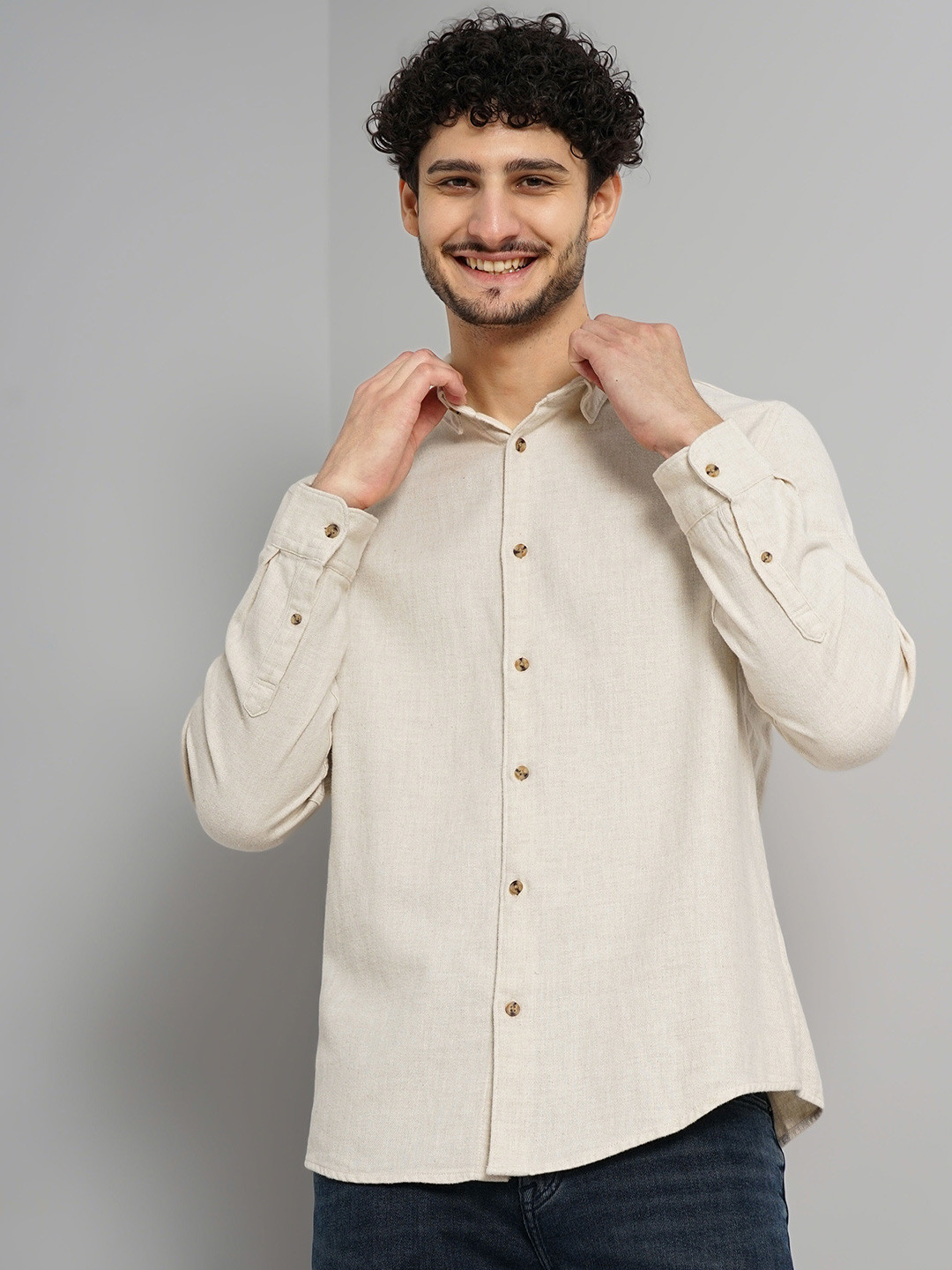 

Celio Spread Collar Classic Casual Cotton Shirt, Beige