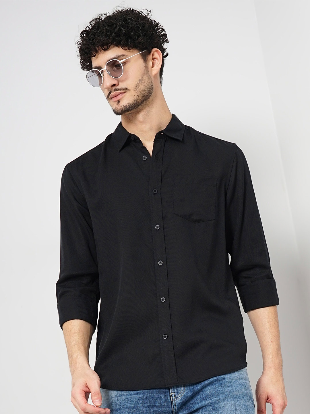 

Celio Spread Collar Classic Opaque Casual Shirt, Black