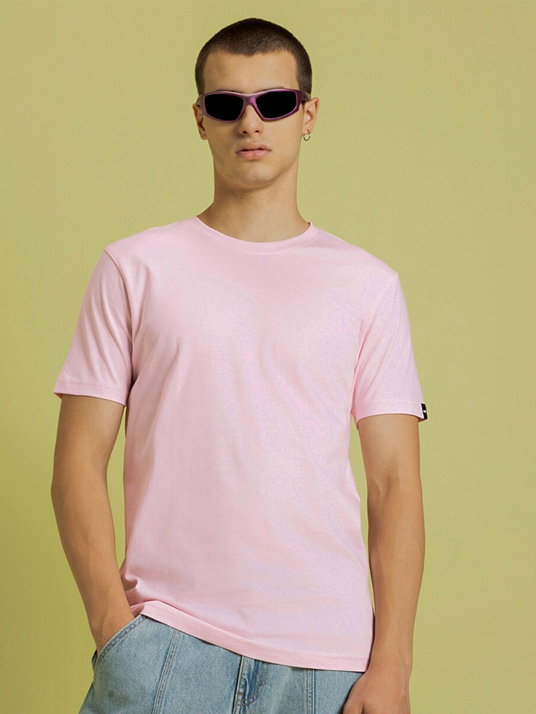 

Bewakoof Pink Round Neck Short Sleeves Pure Cotton Regular T-shirt