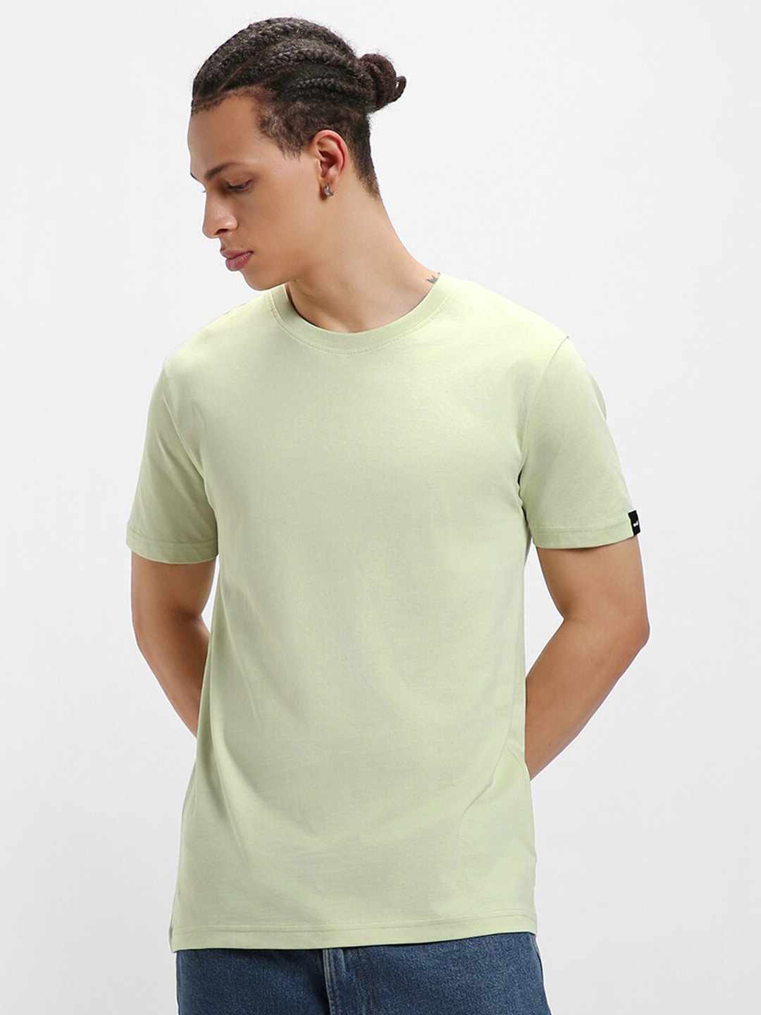 

Bewakoof Green Round Neck Short Sleeves Pure Cotton Regular T-shirt