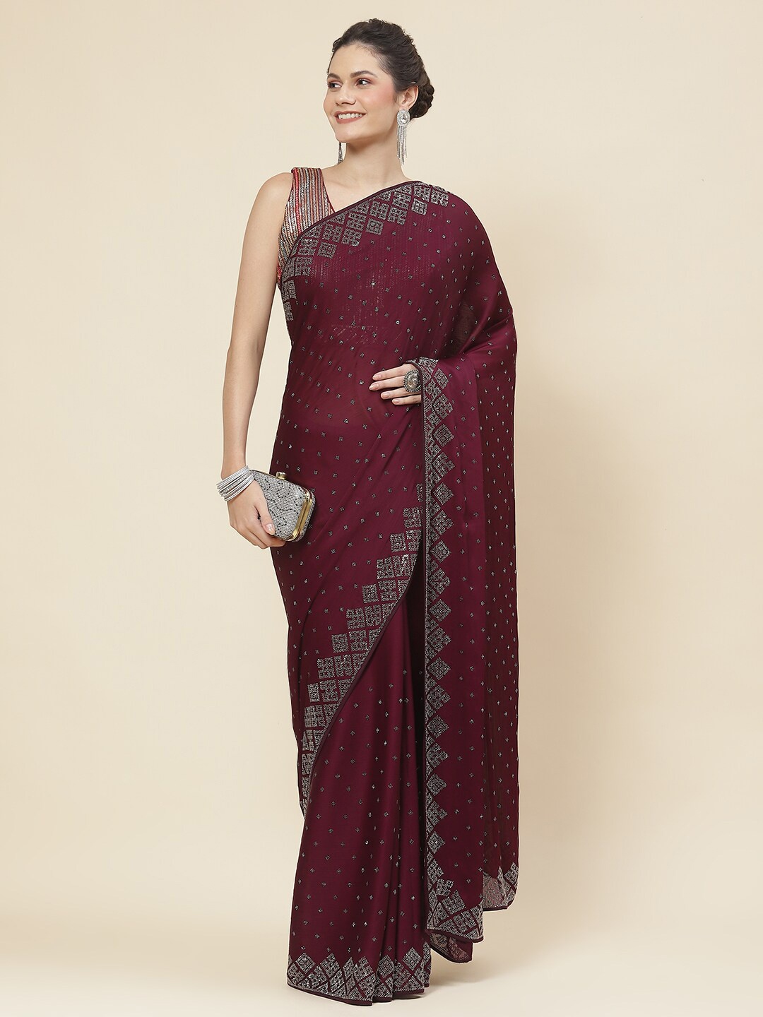 

Meena Bazaar Embroidered Zari Detailed Saree, Purple