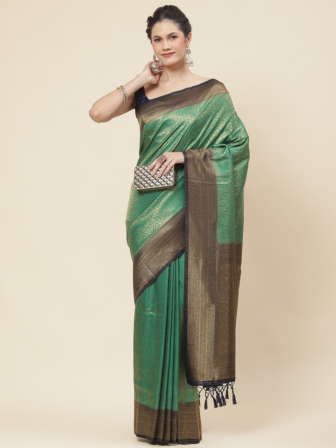 

Meena Bazaar Ethnic Motif Woven Design Saree, Green
