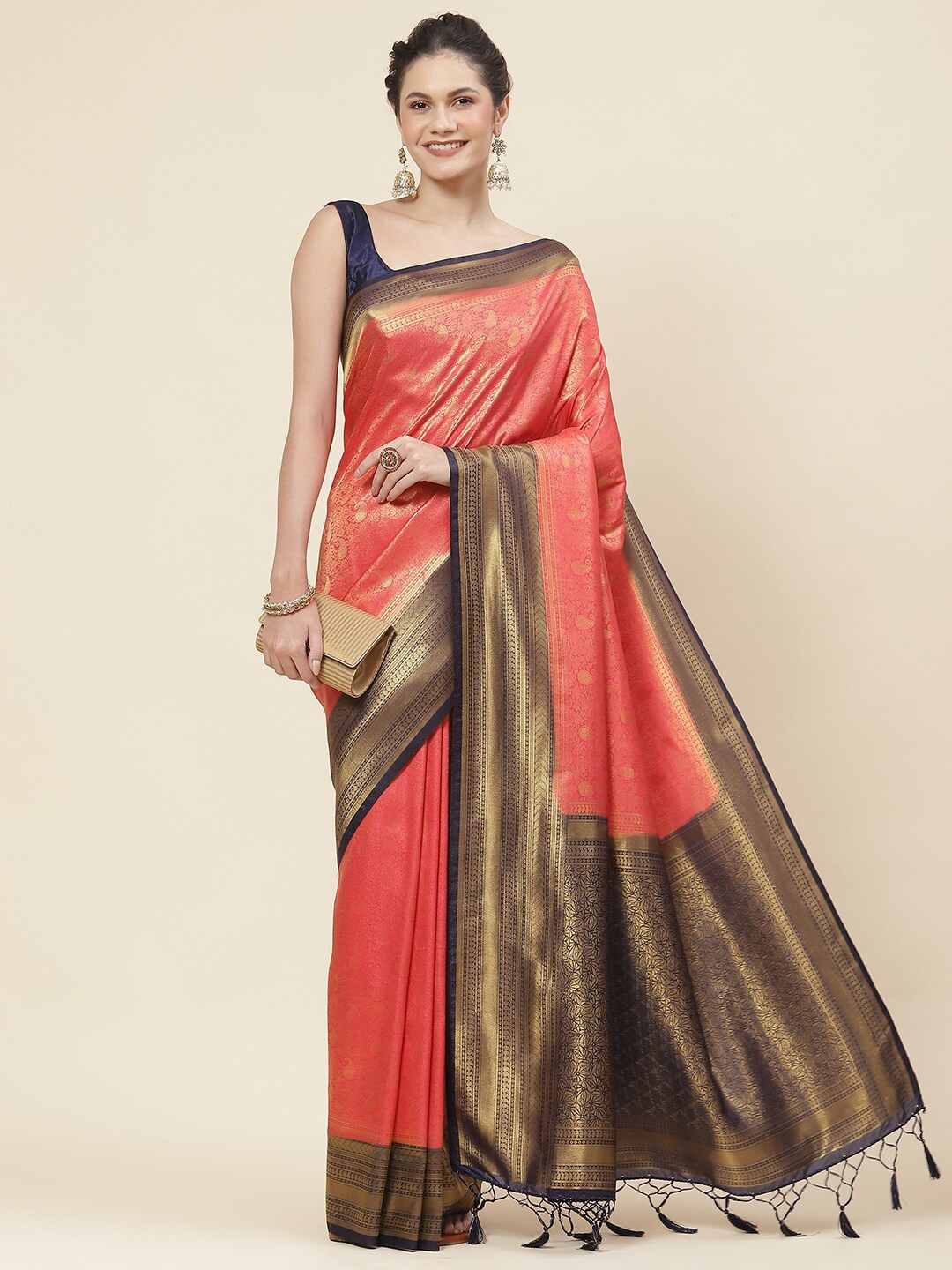 

Meena Bazaar Woven Design Zari Saree, Pink