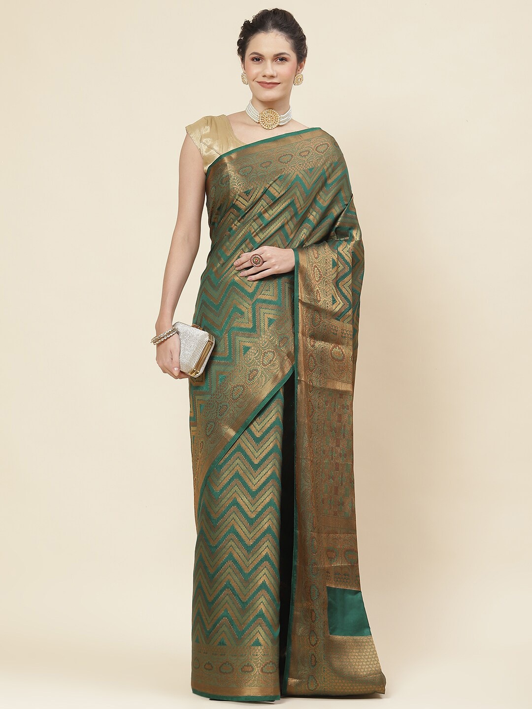 

Meena Bazaar Woven Designed Saree, Green