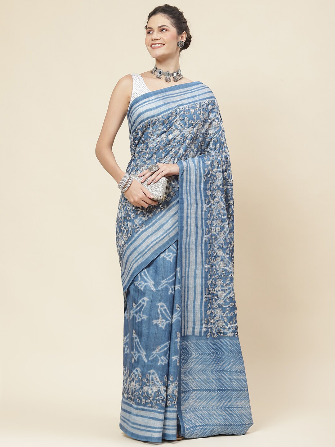 

Meena Bazaar Ethnic Motifs Printed Saree, Blue
