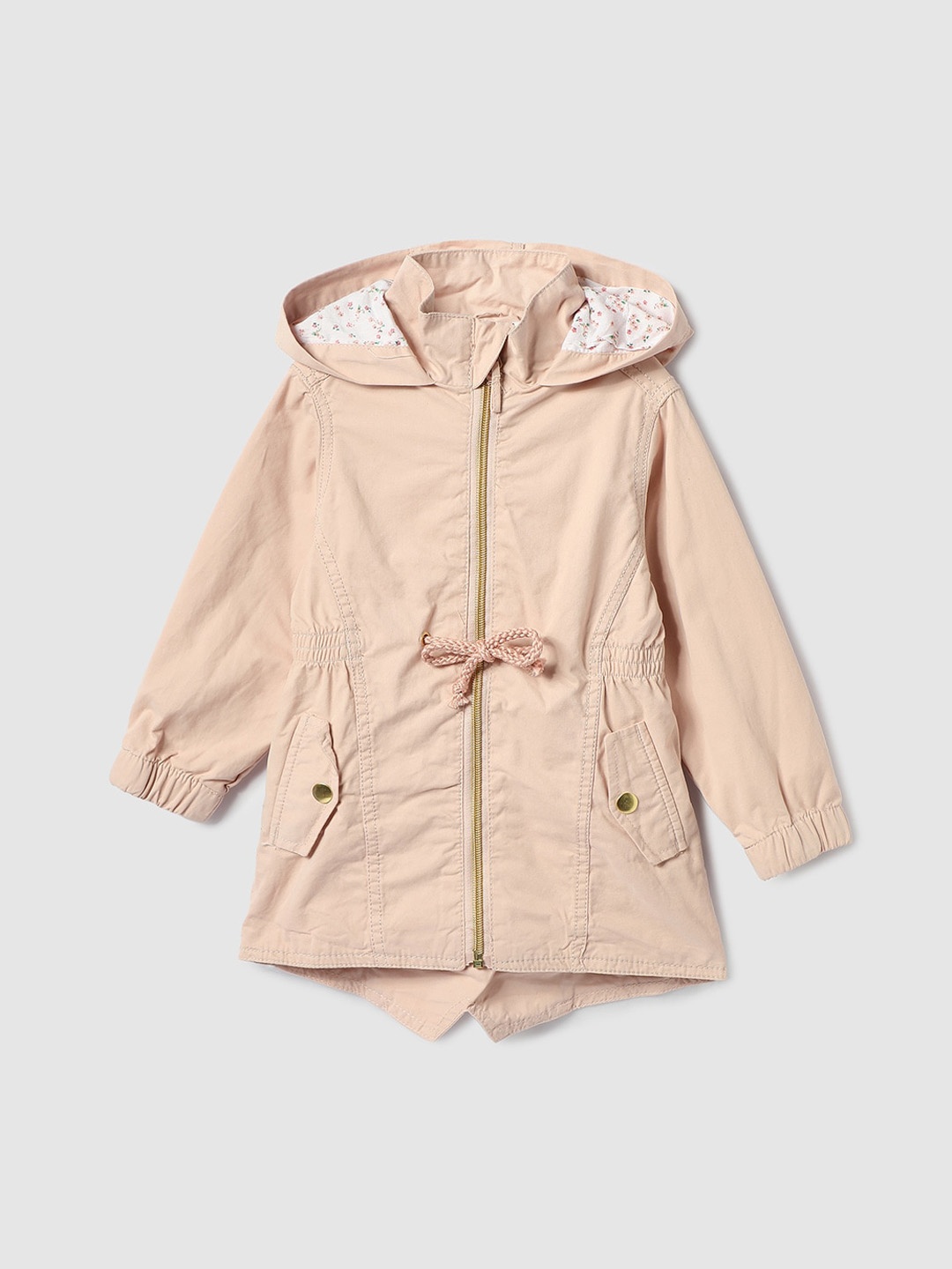 

max Girls Hooded Longline Pure Cotton Bomber Jacket, Pink