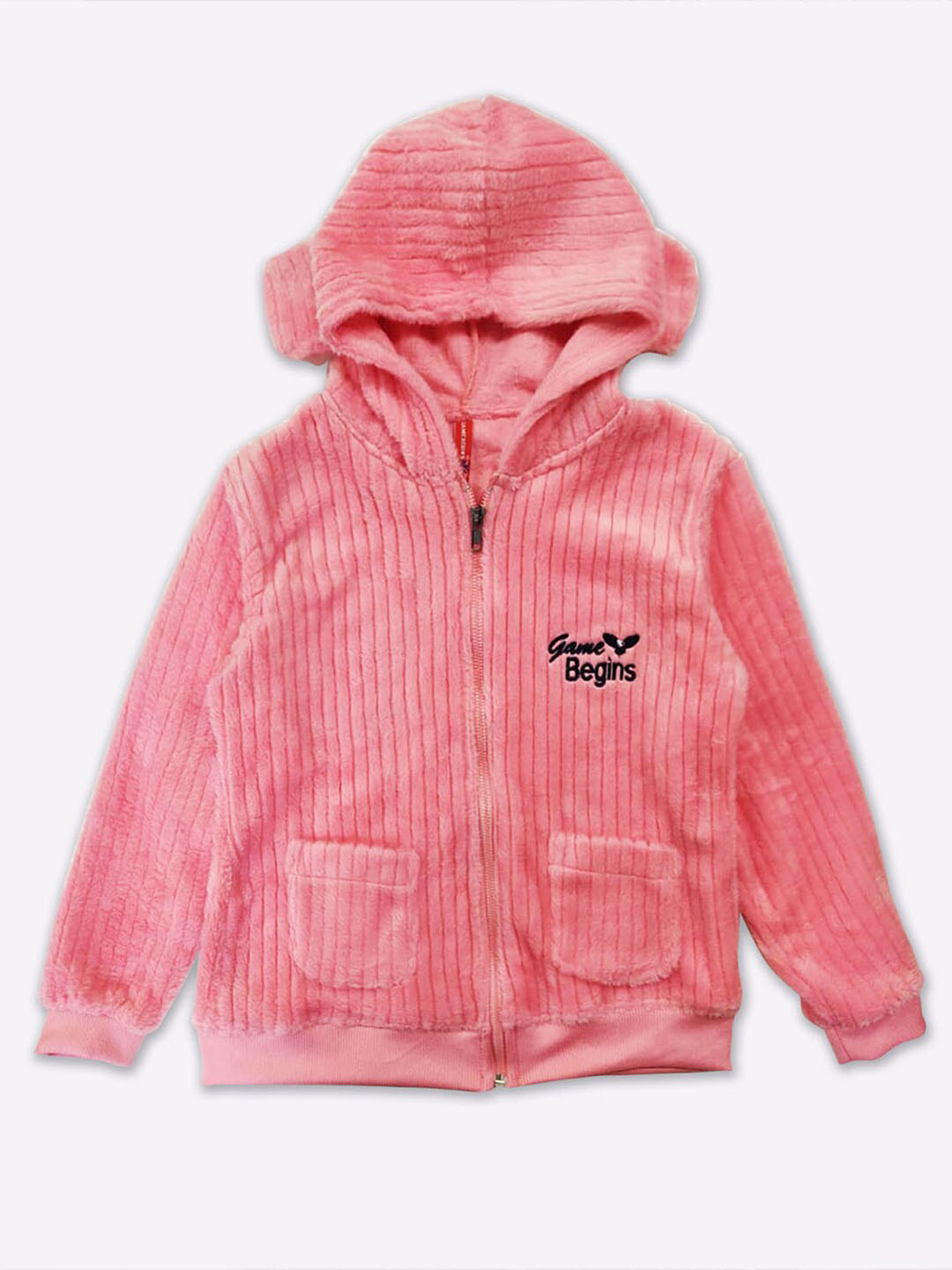 

GAME BEGINS Girls Pink Embroidered Hooded Sweatshirt