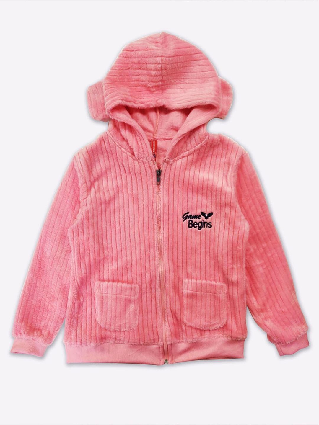 

GAME BEGINS Girls Striped Hood Front-Open Sweatshirt, Pink