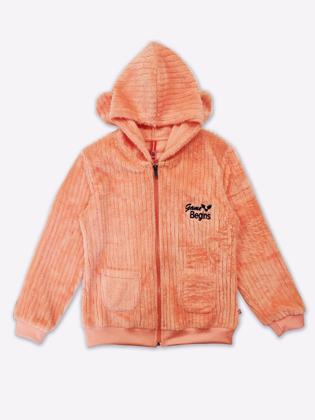 

GAME BEGINS Girls Striped Hood Front-Open Sweatshirt, Peach