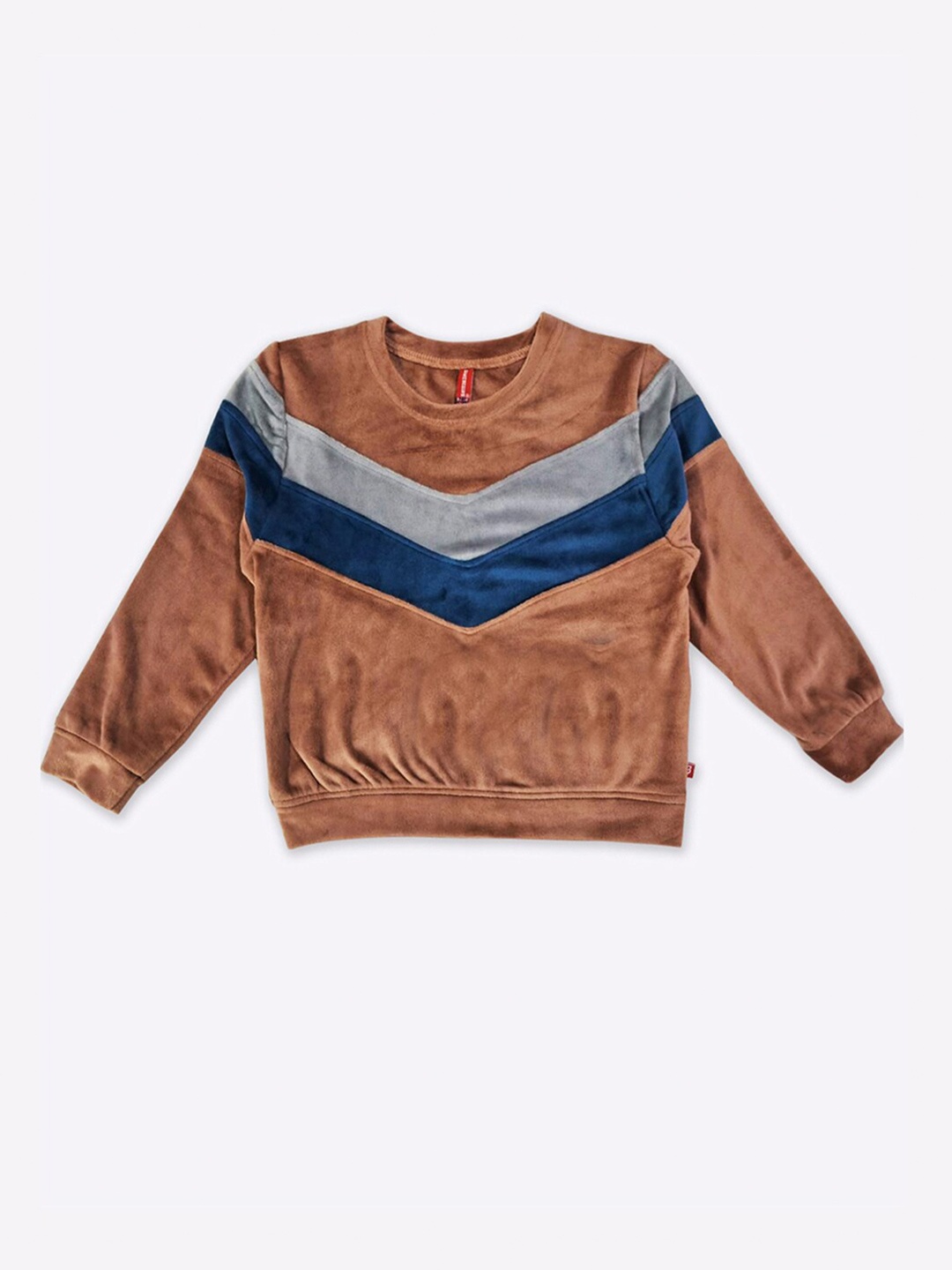 

GAME BEGINS Girls Colourblocked Long Sleeves Pullover Sweatshirt, Brown