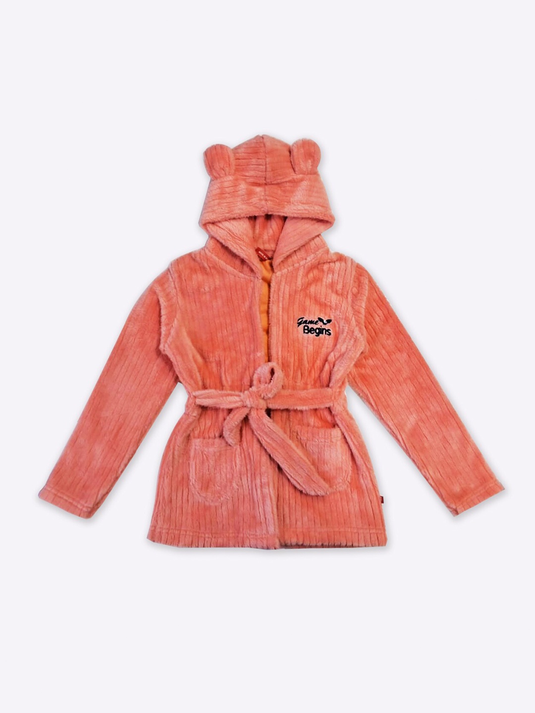 

GAME BEGINS Girls Peach-Coloured Embroidered Hooded Sweatshirt
