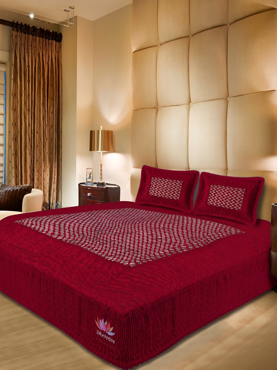 

Jaxmom Maroon Ethnic Motifs 300 TC King Bedsheet with 2 Pillow Covers
