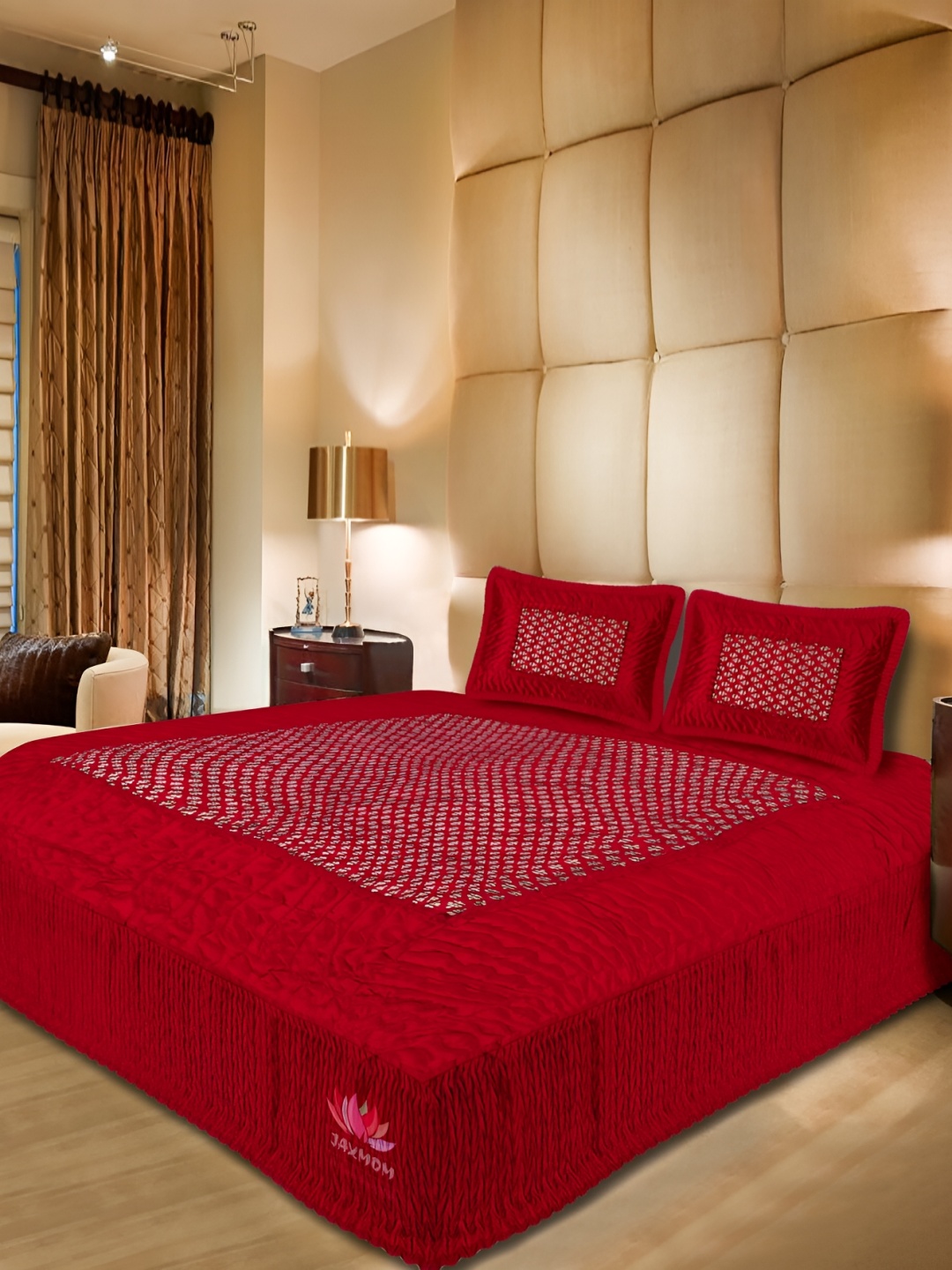 

Jaxmom Red Ethnic Motifs 300 TC King Bedsheet with 2 Pillow Covers