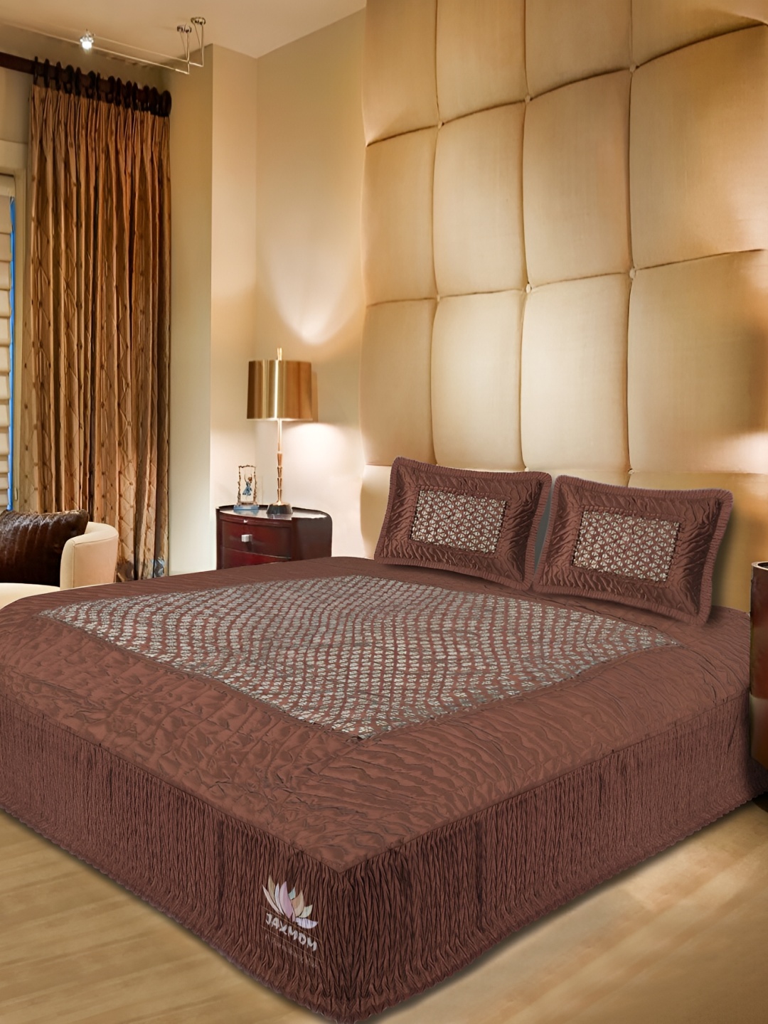 

Jaxmom Brown Ethnic Motifs 300 TC King Bedsheet with 2 Pillow Covers